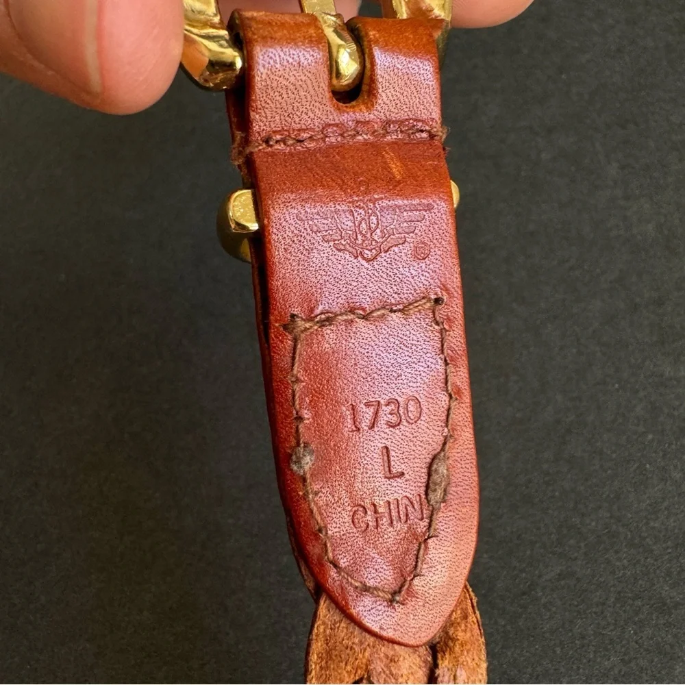 Woven Brown Leather Belt Braided Gold Buckle Dockers Unisex Mens‎ Womens Large